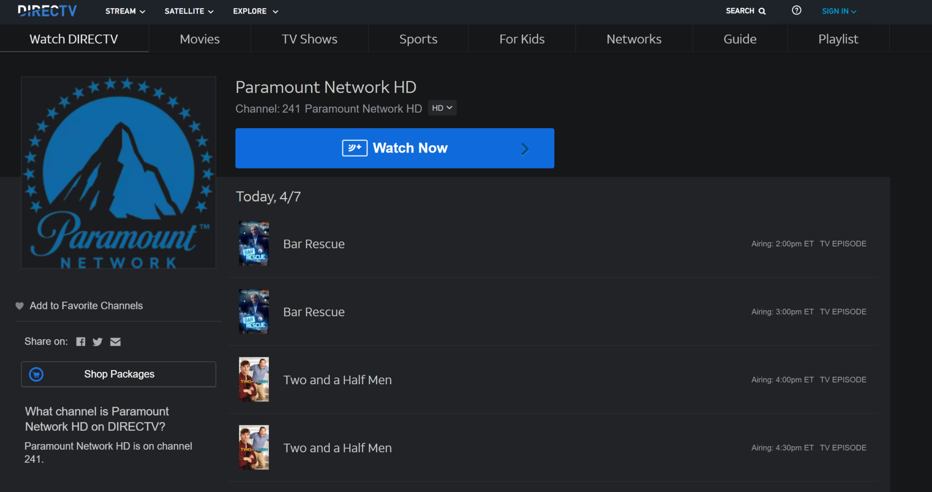 Find Paramount Network on DirecTV: Channel 241 Guide