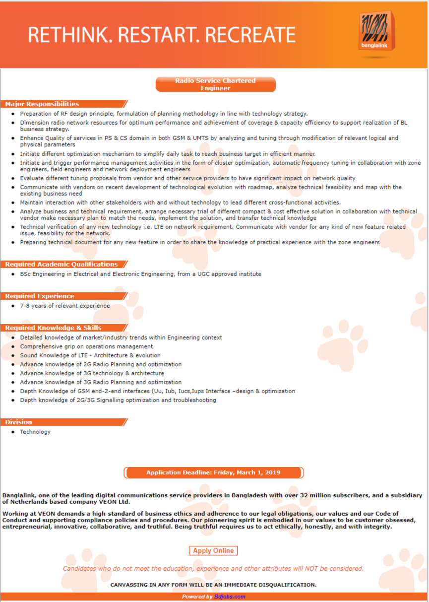 Banglalink Job Circular February 2019
