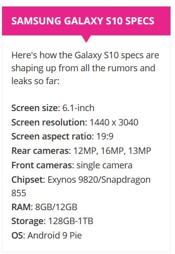 Samsung Galaxy S10 specs